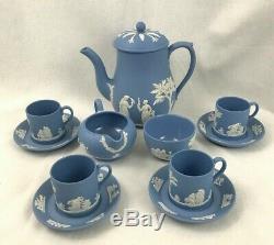 Wedgwood Blue Jasperware Coffee Tea Set 12 Pieces Pot Cream Sugar Espresso Cups