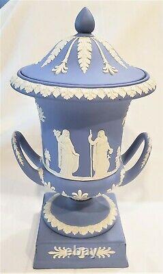 Wedgwood Blue Jasperware Covered Two Handled Campagna Vase Urn