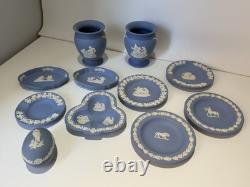 Wedgwood Blue Jasperware England Set Of 11 Trinket Vase Egg