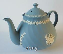Wedgwood Blue Jasperware Floral Fluted Teapot
