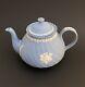 Wedgwood Blue Jasperware Fluted Floral 18cm Large Teapot Made In England