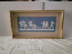 Wedgwood Blue Jasperware Framed Plaque Blind Man's Bluff 14×7