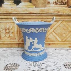 Wedgwood Blue Jasperware Handled Vase with Frog, Centaur Chiron and Achillies