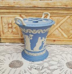 Wedgwood Blue Jasperware Handled Vase with Frog, Centaur Chiron and Achillies