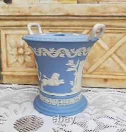 Wedgwood Blue Jasperware Handled Vase with Frog, Centaur Chiron and Achillies