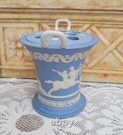 Wedgwood Blue Jasperware Handled Vase with Frog, Centaur Chiron and Achillies