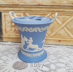 Wedgwood Blue Jasperware Handled Vase with Frog, Centaur Chiron and Achillies