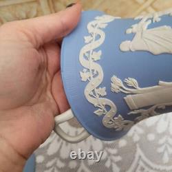 Wedgwood Blue Jasperware Handled Vase with Frog, Centaur Chiron and Achillies