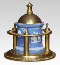 Wedgwood Blue Jasperware Humidor Brass Mounted Classical Elegance