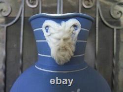 Wedgwood Blue Jasperware Large Doric Jug Pitcher Satyr Head (c. 1869)