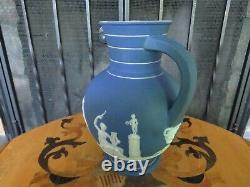 Wedgwood Blue Jasperware Large Doric Jug Pitcher Satyr Head (c. 1869)