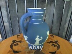 Wedgwood Blue Jasperware Large Doric Jug Pitcher Satyr Head (c. 1869)