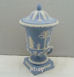 Wedgwood Blue Jasperware Large Lidded Urn Vase Loop Handles