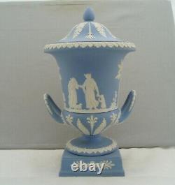 Wedgwood Blue Jasperware Large Lidded Urn Vase Loop Handles