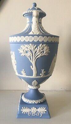 Wedgwood Blue Jasperware Lidded Covered Urn Blue And White