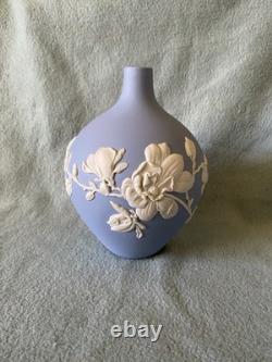 Wedgwood Blue Jasperware Magnolia Bud Vase 14cm Tall Boxed