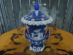 Wedgwood Blue Jasperware Miniature Covered Potpourri Campana Urn Vase (c. 1872)