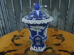 Wedgwood Blue Jasperware Miniature Covered Potpourri Campana Urn Vase (c. 1872)