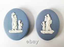 Wedgwood Blue Jasperware Plaques Mother And Child x 2 = Pram Plaques