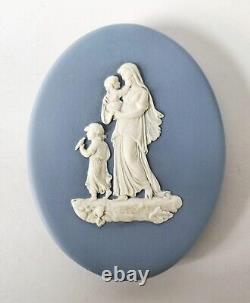 Wedgwood Blue Jasperware Plaques Mother And Child x 2 = Pram Plaques