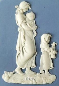 Wedgwood Blue Jasperware Plaques Mother And Child x 2 = Pram Plaques