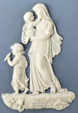 Wedgwood Blue Jasperware Plaques Mother And Child x 2 = Pram Plaques