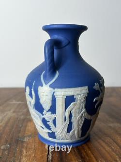 Wedgwood Blue Jasperware Portland Vase Miniature 13cm 19th Century