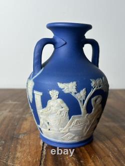 Wedgwood Blue Jasperware Portland Vase Miniature 13cm 19th Century