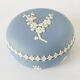 Wedgwood Blue Jasperware Prunus Blossom Trinket Box