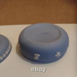 Wedgwood Blue Jasperware Prunus Blossom round trinket box made in England