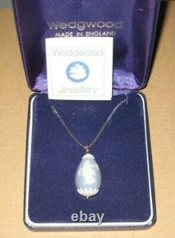 Wedgwood Blue Jasperware Silver Tear Drop Dancing Hours Neckless