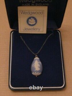 Wedgwood Blue Jasperware Silver Tear Drop Dancing Hours Neckless