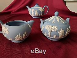 Wedgwood Blue Jasperware Tea Set & Cups & Saucers