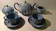 Wedgwood Blue Jasperware Teapot Sugar Creamer Cups Set