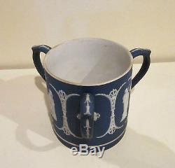 Wedgwood Blue Jasperware Tri Handled Loving Cup or Tyg Late 19th Early 20th Cent
