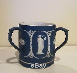 Wedgwood Blue Jasperware Tri Handled Loving Cup or Tyg Late 19th Early 20th Cent