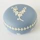 Wedgwood Blue Jasperware Trinket Box Prunus Blossom