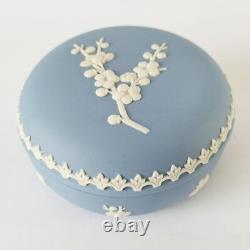 Wedgwood Blue Jasperware Trinket Box Prunus Blossom