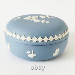 Wedgwood Blue Jasperware Trinket Box Prunus Blossom