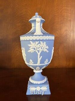 Wedgwood Blue Jasperware Urn Vase With Lid Muses
