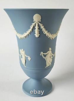 Wedgwood Blue Jasperware Vase Dancing Hours Footed