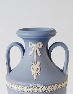 Wedgwood Blue Jasperware Vase Twin Handled Trophy Urn