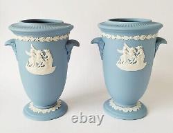 Wedgwood Blue Jasperware Vase x 2 Muses Watering Pegasus