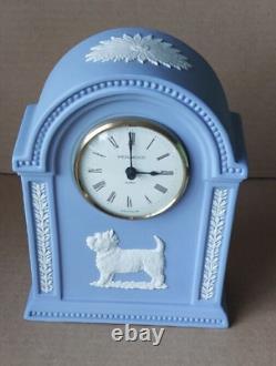 Wedgwood Blue Jasperware West Highland Terrier Scottiie Dog Mantle Clock