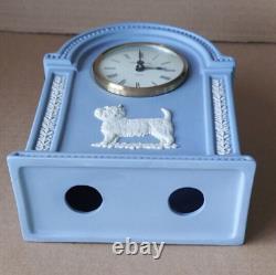 Wedgwood Blue Jasperware West Highland Terrier Scottiie Dog Mantle Clock