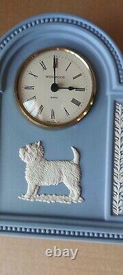 Wedgwood Blue Jasperware West Highland Terrier Scottiie Dog Mantle Clock