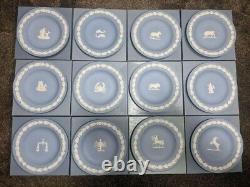 Wedgwood Blue Jasperware Zodiac Dishes Plates 4.33 in Set of 12 Used