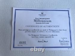 Wedgwood Blue Jasperware''millenium'' Mantel Clock And Matching Candlesticks