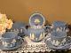 Wedgwood Blue Jasperware Set 1 Teapot 4 Cups And Saucers, Excellent Condition