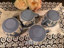 Wedgwood Blue Jasperware set 1 teapot 4 Cups and Saucers, Excellent condition
